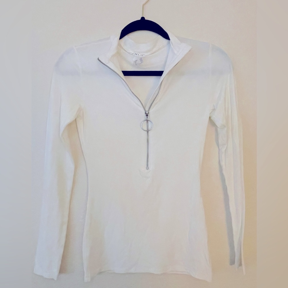White Long Sleeve Zip-Up Top